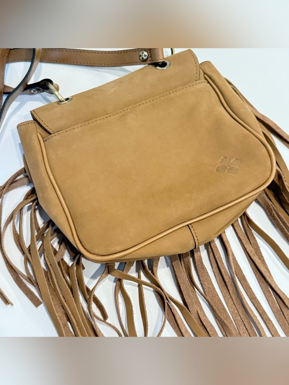 Patricia Nash Karisa Nubuck Suede Leather Fringe Crossbody Bag Tan Boho - Picture 6 of 12